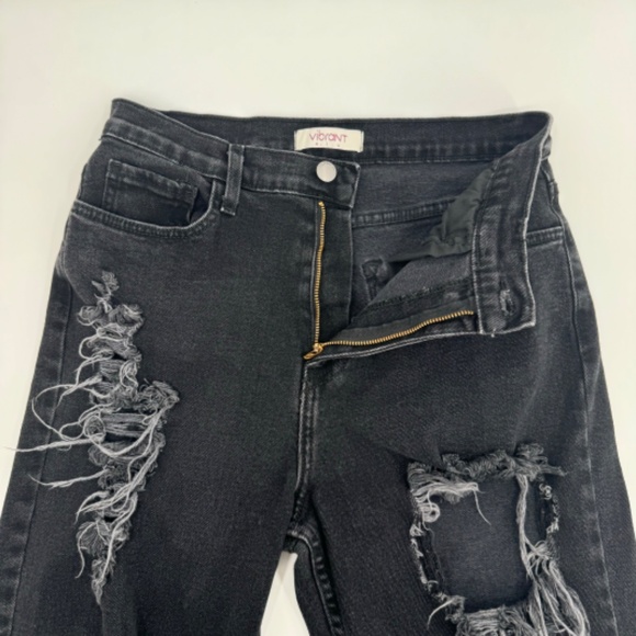 Vibrant MIU Jeans Women 29 Black Destroyed Denim High Rise Grunge Stretch USA - Picture 5 of 11